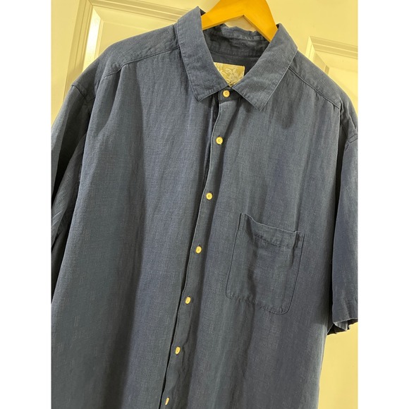 Tasso Elba Other - Tasso Elba Island Mens 2XLT Silk Linen Navy Blue Short Sleeve Button Up Shirt